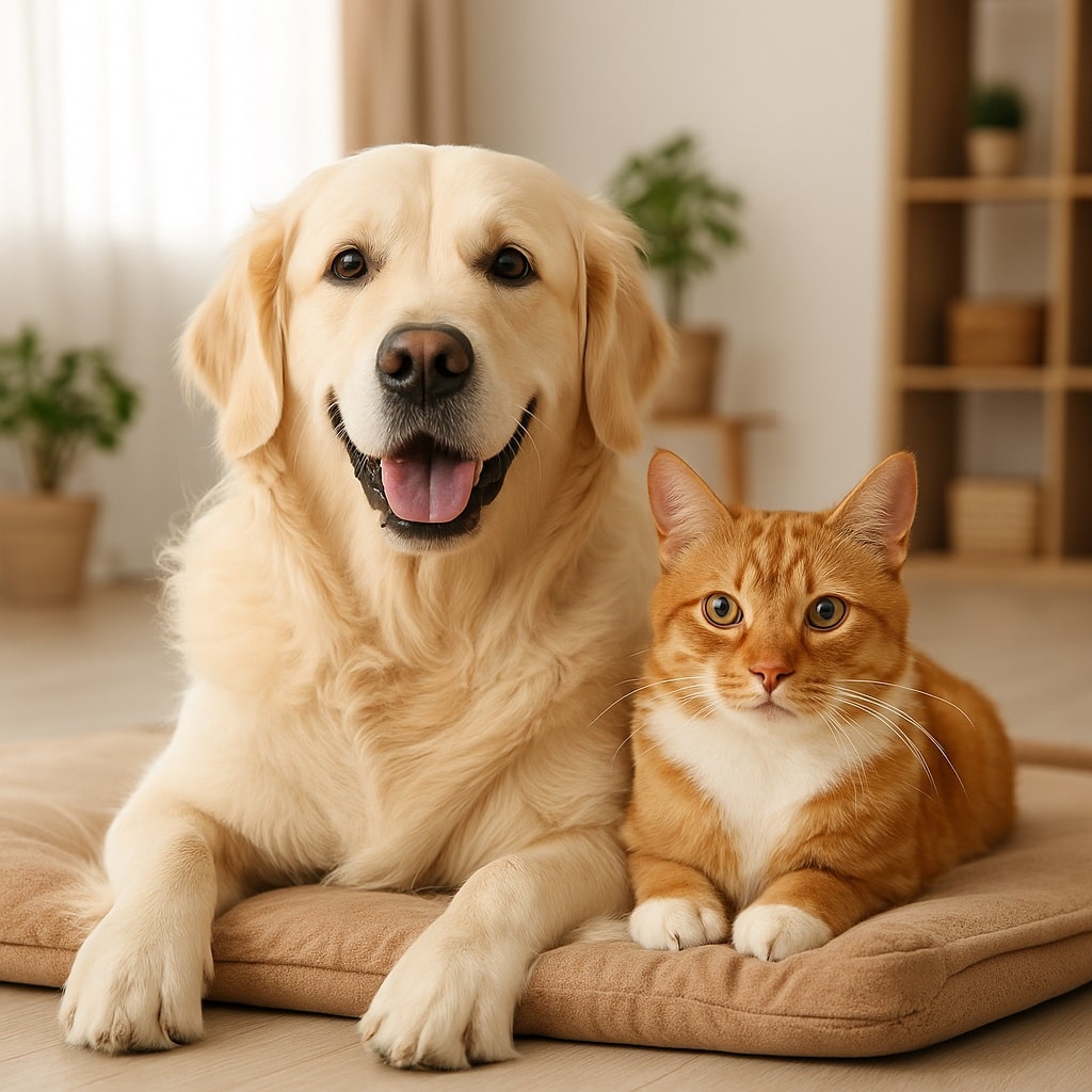 پانسیون حیوانات خانگی در نیرو هوایی - سگ گلدن رتریور و گربه خانگی در محیط آرام