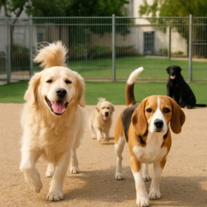 پانسیون سگ در نیرو هوایی - سگ‌های مختلف در حال بازی در فضای باز