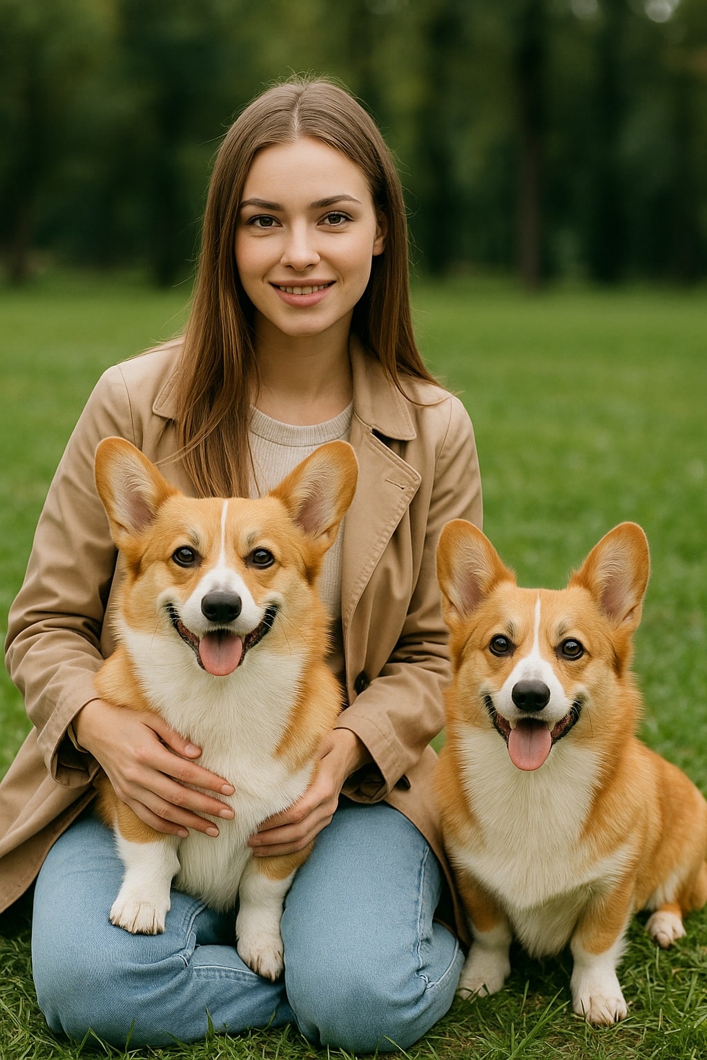 زن جوان در حال بازی با دو سگ در فضای باز، نشان‌دهنده خدمات پانسیون حیوانات خانگی در آجودانیه