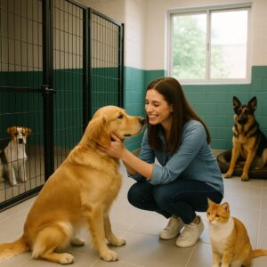 سگها در حال بازی در محوطه پانسیون حیوانات خانگی سرسبز