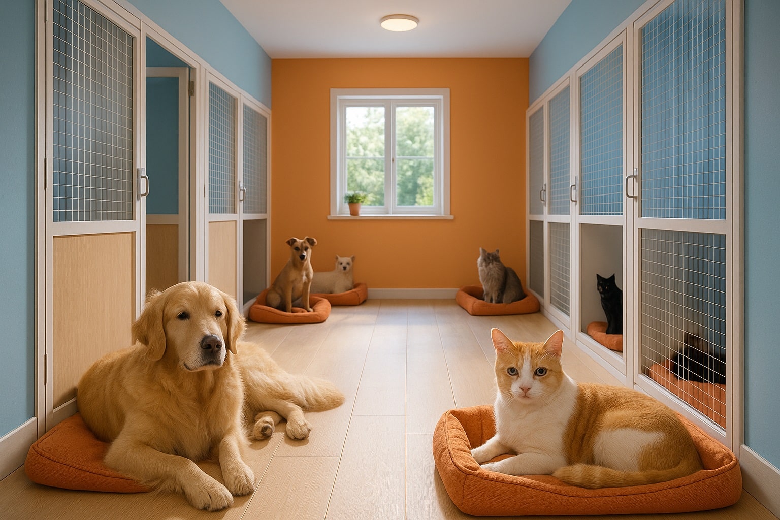 پانسیون حیوانات خانگی در سرای محله آرارات تهران با سگ‌ها و گربه‌های آرام در فضای تمیز و روشن