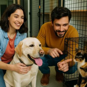 دو نگهدارنده حیوان در پانسیون جیحون در حال تعامل با سگ و گربه در محیطی تمیز و شاد