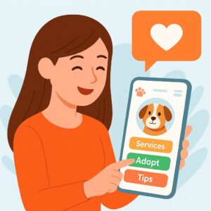 کاربر در حال استفاده از اپلیکیشن پتسی برای رزرو پانسیون حیوانات خانگی