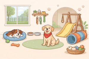 فضای نگهداری و بازی سگها در یک پانسیون شهری