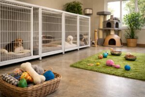 فضای داخلی پانسیون حیوانات خانگی استاندارد با امکانات نگهداری اصولی